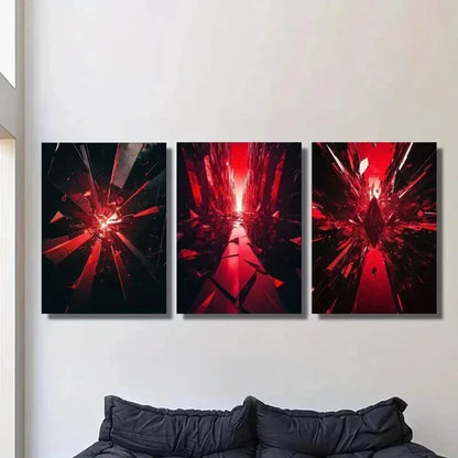 3pcs Broken Red Crystal Fragments Splash Wall Art Canvas Unframed - High Quality Print 100% Australian Made Wall Canvas