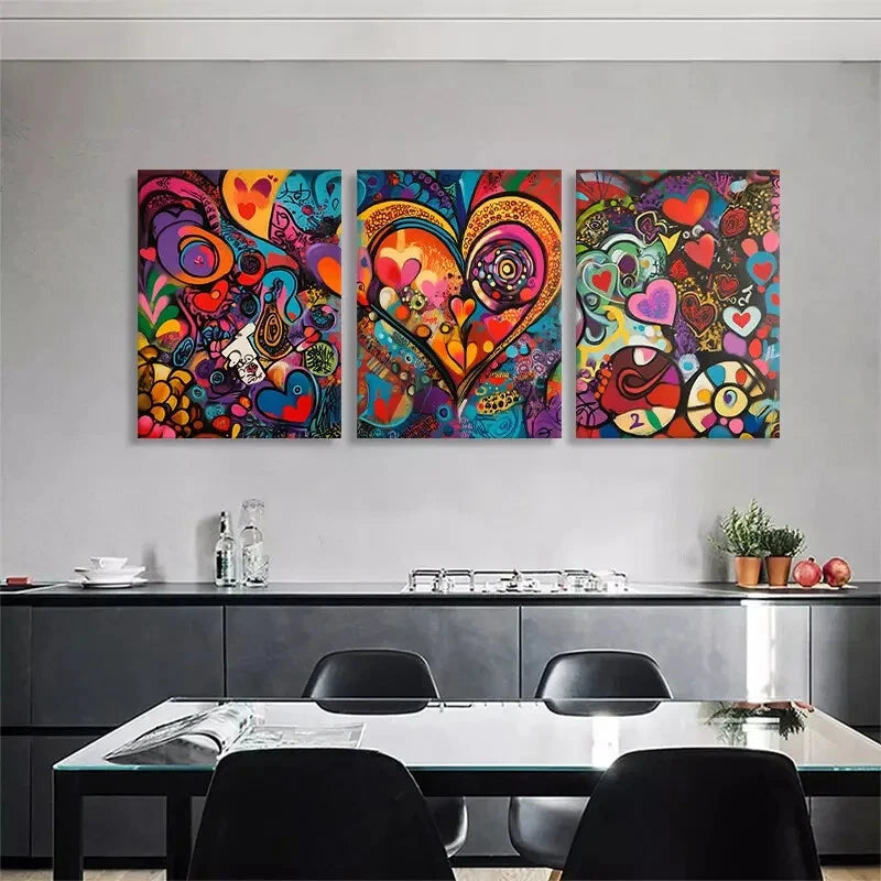 3pcs Colorful Heart Abstract Love Perfect Wall Art Set Canvas Framed 40x60cm - High Quality Print 100% Australian Made Wall Canvas Ready to Hang