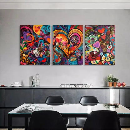 3pcs Colorful Heart Abstract Love Perfect Wall Art Set Canvas Framed 40x60cm - High Quality Print 100% Australian Made Wall Canvas Ready to Hang
