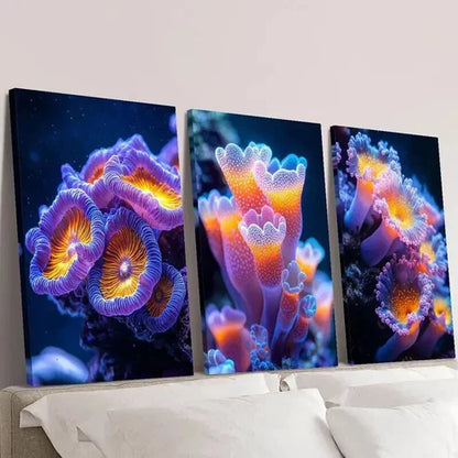 3pcs Colorful Sea Anemones Sea Plant Wall Art Canvas Unframed - High Quality Print 100% Australian Made Wall Canvas