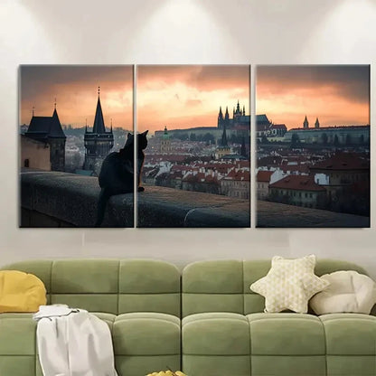 3pcs Prague Cityscape Featuring Iconic Metal Print Ready to Hang Art