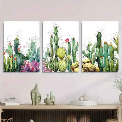 3pcs Vibrant Cactus & Tropical Succulent Metal Print Ready to Hang Art