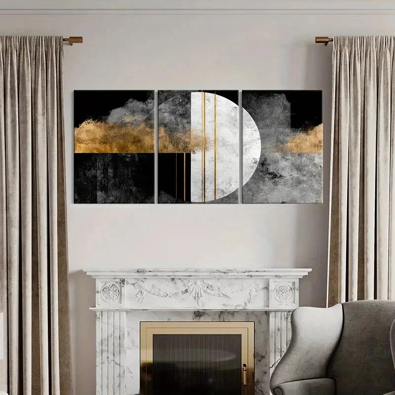3pcs Geometric Marble Texture Golden Lines Metal Print Ready to Hang Art