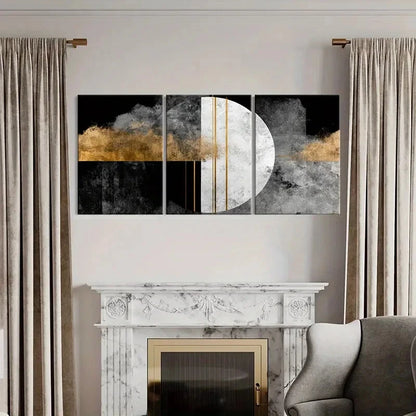 3pcs Geometric Marble Texture Golden Lines Metal Print Ready to Hang Art
