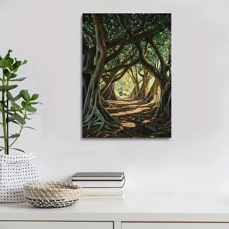 Flourishing Banyan Forest Painting 40x60cm Metal Print Ready to Hang