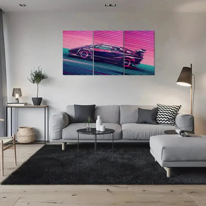 3pcs Vibrant Retro Car Triptych Metal Print Ready to Hang Art