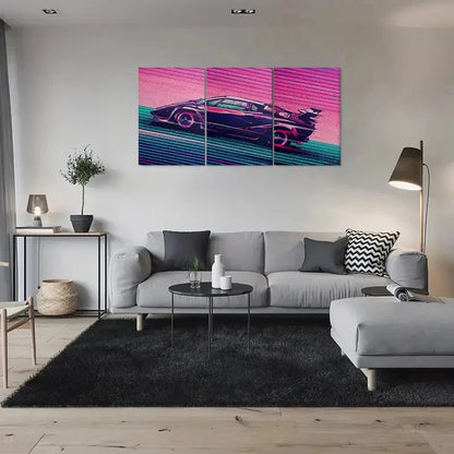 3pcs Vibrant Retro Car Triptych Metal Print Ready to Hang Art