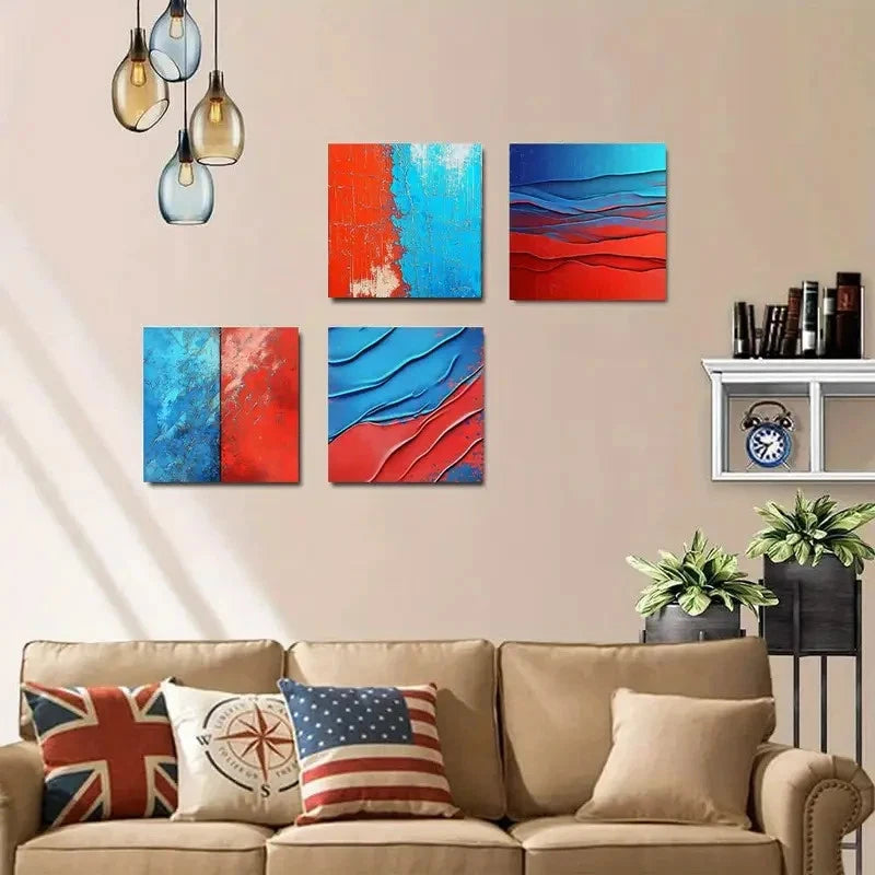 4pcs Abstract Blue Wall Art Canvas Framed