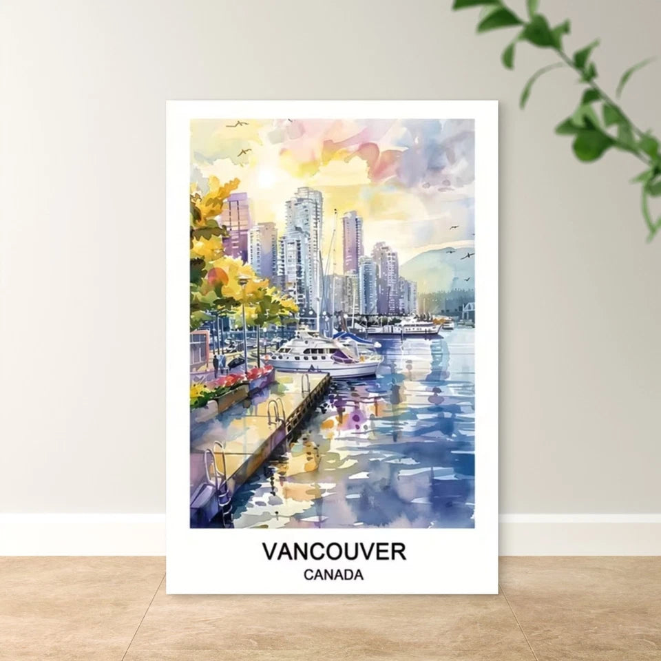 Vancouver, Canada Painting Travel Poster Print Wall Art