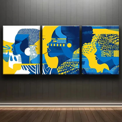 3pcs A Simple Drawing of People in Blue Perfect Wall Art Set Canvas Unframed - High Quality Print 100% Australian Made Wall Canvas