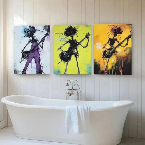 3pcs Funky Guitarist Skeleton Music Perfect Wall Art Canvas Unframed - High Quality Print 100% Australian Made Wall Canvas