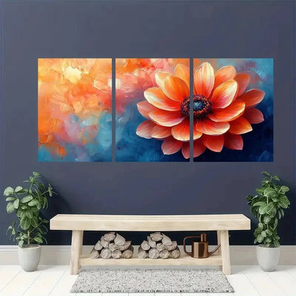 3pcs Vibrant Floral Colorful Abstract Metal Print Ready to Hang Art