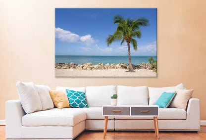 Caribbean Island With Palm Trees Wall Art Decor 100% Australian Made