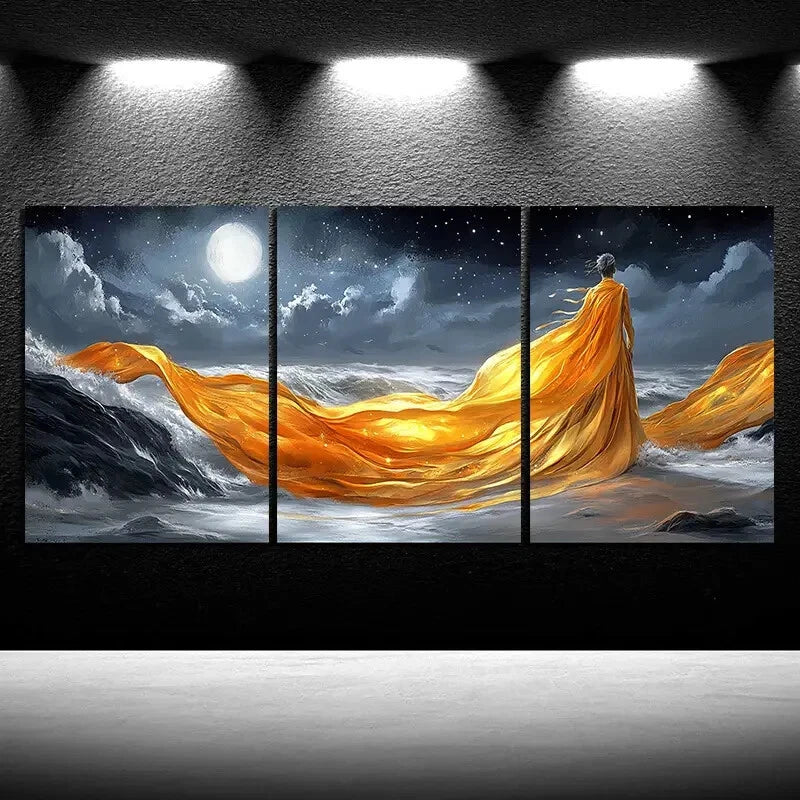 3pcs The Water Surface Under the Cliff Metal Print Ready to Hang Art