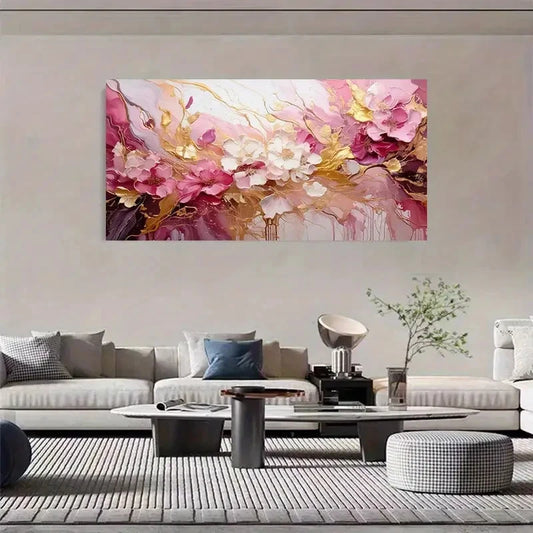 Modern Abstract Floral Pink Wall Art Canvas Office Home Room Framed 120x60cm