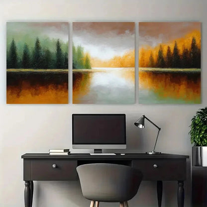 3pcs Sunrise Forest Lake Oil Abstract Perfect Wall Art Set Canvas Framed 40x60cm - High Quality Print 100% Australian Made Wall Canvas Ready to Hang