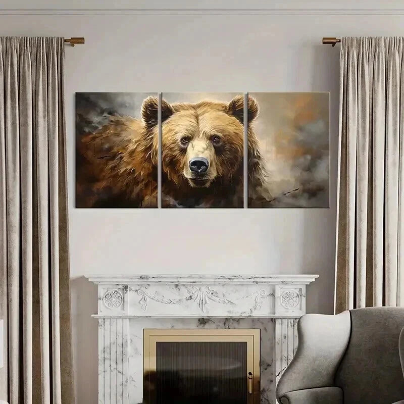 3pcs Grizzly Bears Rural Aesthetic Wall Art Set Canvas Framed 40x60cm - High Quality Print 100% Australian Made Wall Canvas Ready to Hang