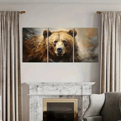 3pcs Grizzly Bears Rural Aesthetic Wall Art Set Canvas Framed 40x60cm - High Quality Print 100% Australian Made Wall Canvas Ready to Hang