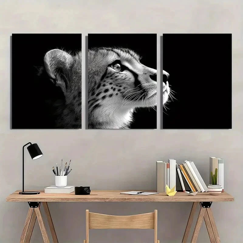 3pcs Black and White Leopard Wildlife Metal Print Ready to Hang Art