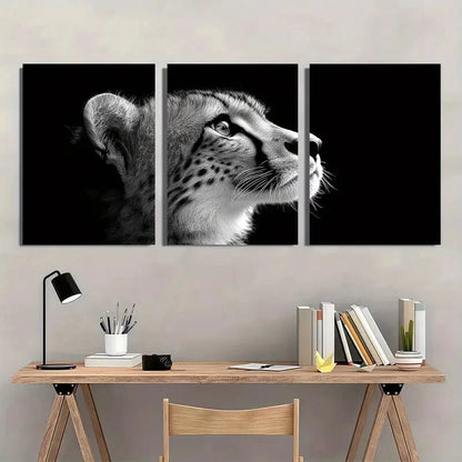 3pcs Black and White Leopard Wildlife Metal Print Ready to Hang Art