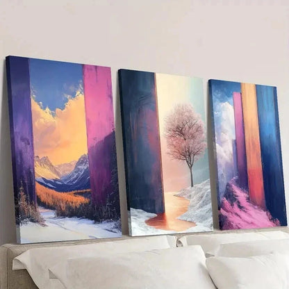 3pcs Cherry Blossoms & Color Block Graffiti Wall Art Set Canvas Framed 40x60cm - High Quality Print 100% Australian Made Wall Canvas Ready to Hang