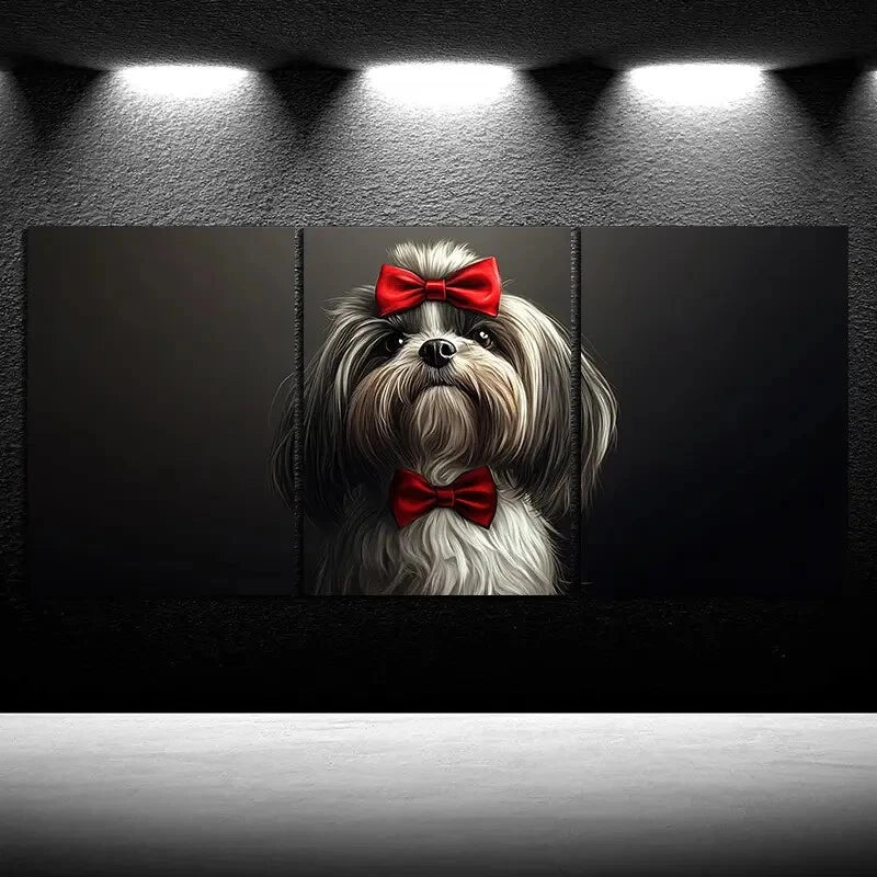 3pcs A Dog Wearing Bow Tie Animal Themed Metal Print Ready to Hang Art