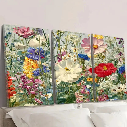 3pcs Chintz Wildflower Meadow Pleasant Floral Wall Art Set Canvas Framed 60x90cm - High Quality Print 100% Australian Made Wall Canvas Ready to Hang