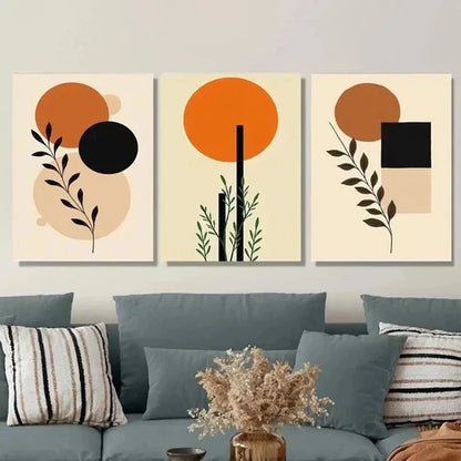 3pcs Orange and Black Minimalist Modern Abstract Wall Art Set Canvas Unframed - High Quality Print 100% Australian Made Wall Canvas