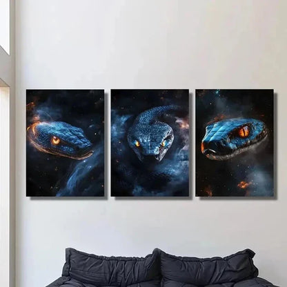 3pcs Fantasy Snakes with Neon Glow Wall Art Canvas Unframed - High Quality Print 100% Australian Made Wall Canvas