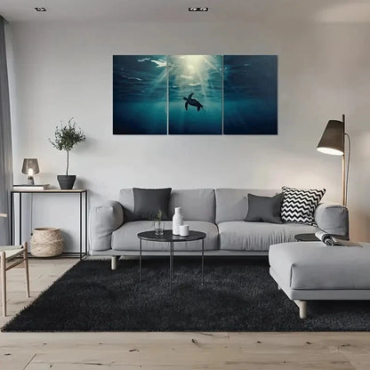 3pcs Underwater Turtle and Sunlight Beams Metal Print Ready to Hang Art