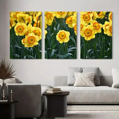 3pcs Yellow Daffodil Flower Bright Spring Floral Metal Print Ready to Hang Art