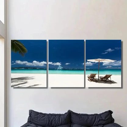 3pcs Beach Paradise Triptych Tropical Ocean Metal Print Ready to Hang Art
