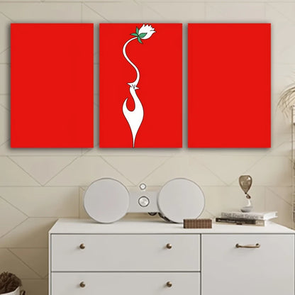 3pcs White Flowers on a Red Background Wall Art Set Canvas Framed 40x60cm - High Quality Print 100% Australian Made Wall Canvas Ready to Hang