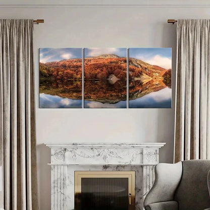 3pcs Autumn Forest Mountains & Reflections Wall Art Set Canvas Framed 40x60cm - High Quality Print 100% Australian Made Wall Canvas Ready to Hang
