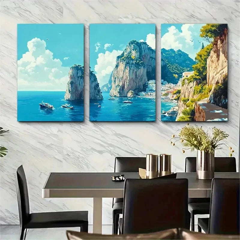 3pcs Amalfi Coast Italian Coast Metal Print Ready to Hang Art