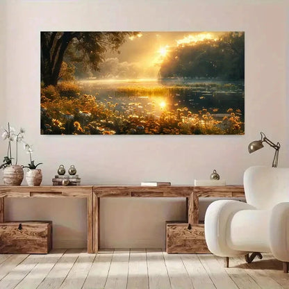 Sunrise Scene  Golden Hues wall canvas office home room framed 120x60cm - Bella Home Decor
