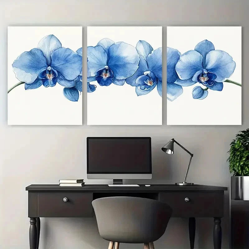 3pcs Stunning Delicate Blue Tone Orchid Perfect  Wall Art Set Canvas Framed 60x90cm - High Quality Print 100% Australian Made Wall Canvas Ready to Hang