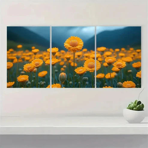 3pcs Billy Button Flower OK Wall Art Canvas Unframed - High Quality Print 100% Australian Made Wall Canvas