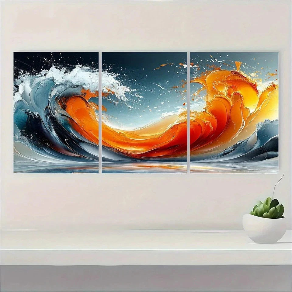 3pcs Scale Modern Abstract Orange Themed Metal Print Ready to Hang Art