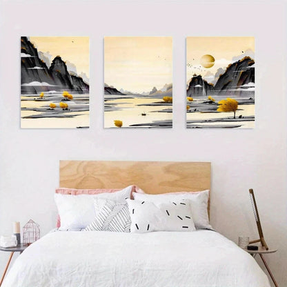 3pcs Clouds Mist & Wild Geese Serene Metal Print Ready to Hang Art