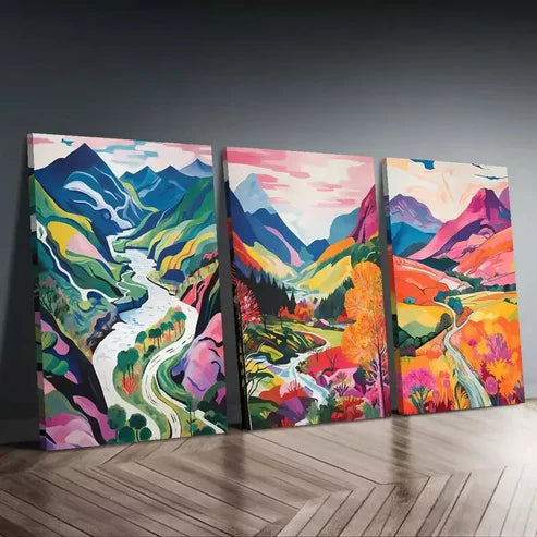3pcs Colorful Abstract Landscape Wall Art Set Canvas Unframed - High Quality Print 100% Australian Made Wall Canvas