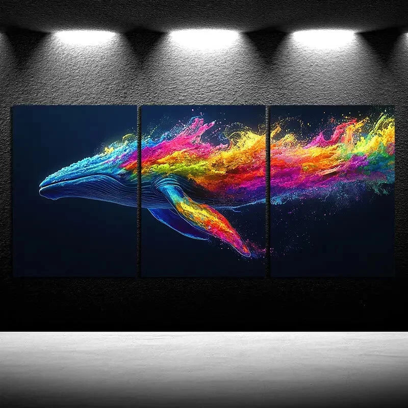 3pcs Colourful Marine Whales Pink Blue Metal Print Ready to Hang Art
