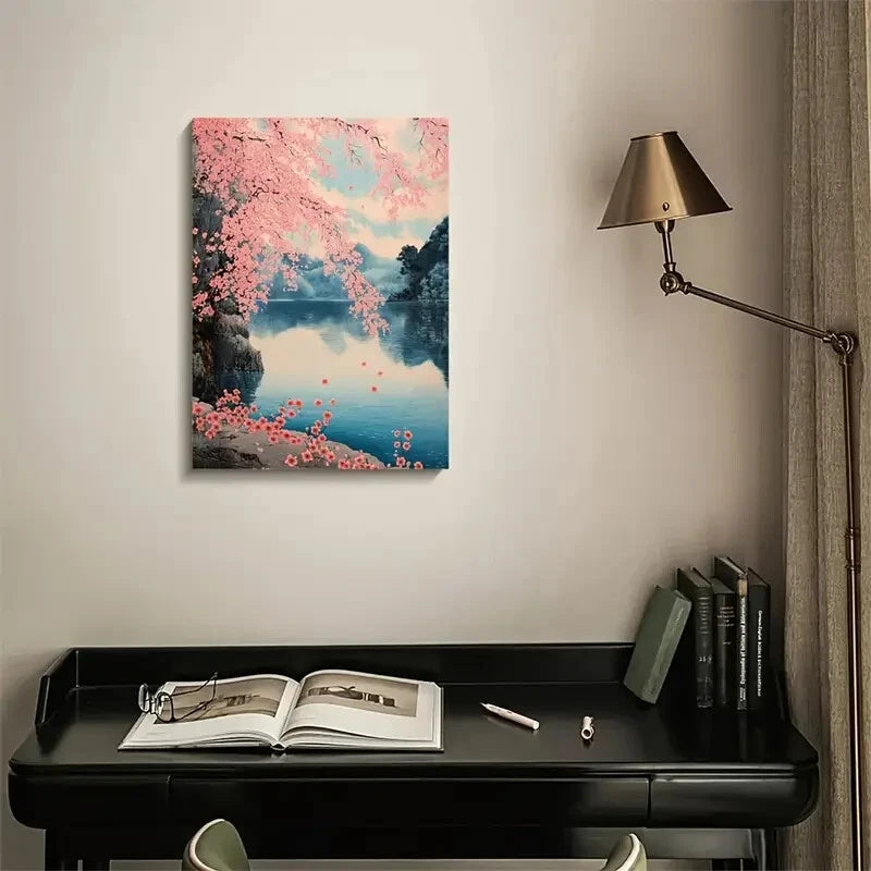 Cherry Blossom Vibrant Pink Floral Painting 40x60cm Metal Print Ready to Hang