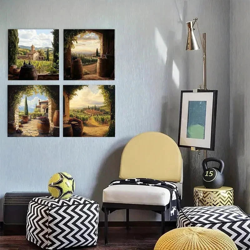 4pcsVintage Abstract Wine Tasting Wall Art Canvas Framed