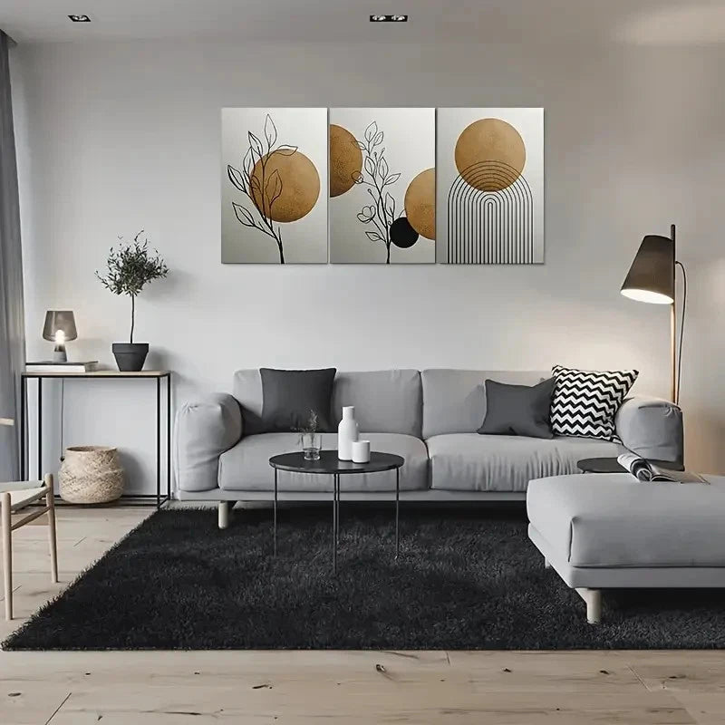 3pcs Modern Abstract Geometric Brown Rounds Metal Print Ready to Hang Art