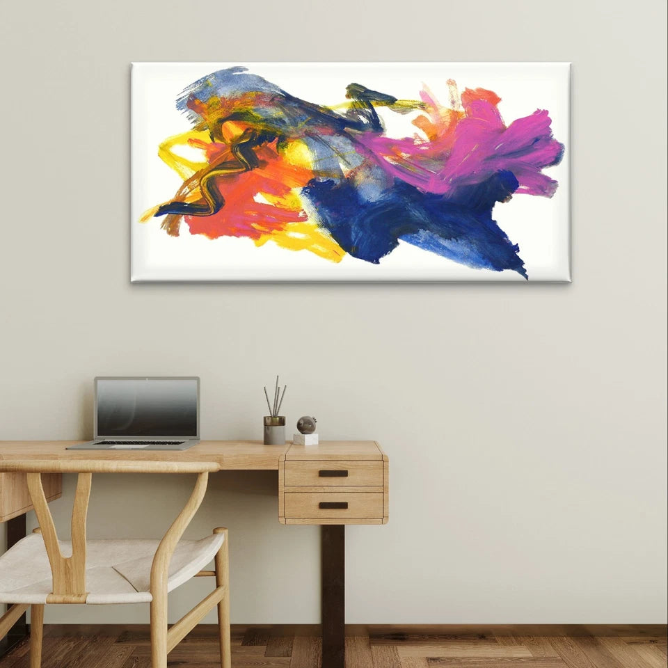 Abstract Colourful Expressive Paint Wall Art Canvas Office Home Framed 120x60cm
