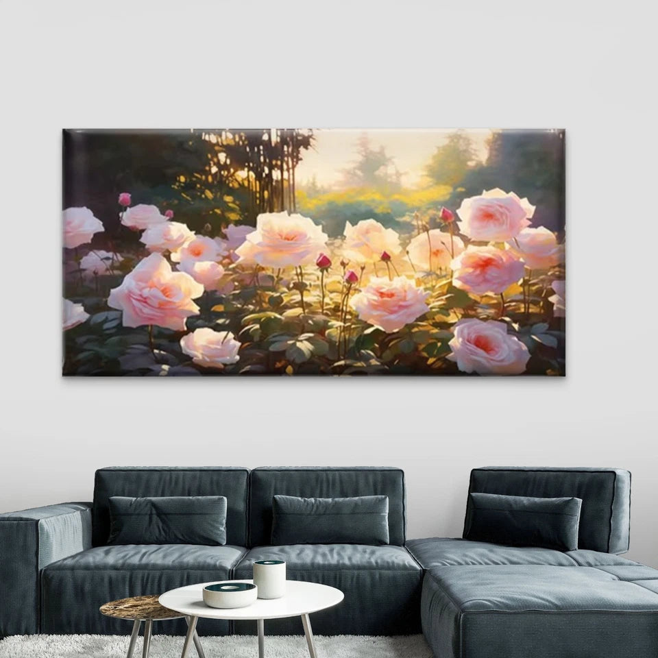 Delicate Pink Rose Blooming Wall Art Canvas Office Home Room Framed 120x60cm