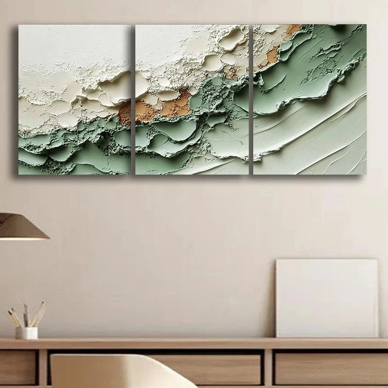 3pcs Elegant White & Green Design Metal Print Ready to Hang Art