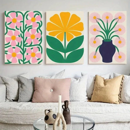 3pcs Abstract Flowers Bold Colors Painting Metal Print Ready to Hang Art