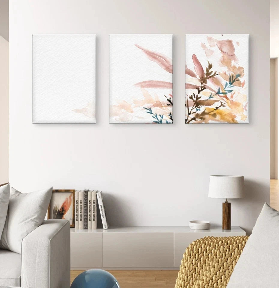 3pcs Soft Neutral Watercolour Flowers Minimalist Wall Art Set Canvas Framed 50x70cm - High Quality Print 100% Australian Made Wall Canvas Ready to Hang